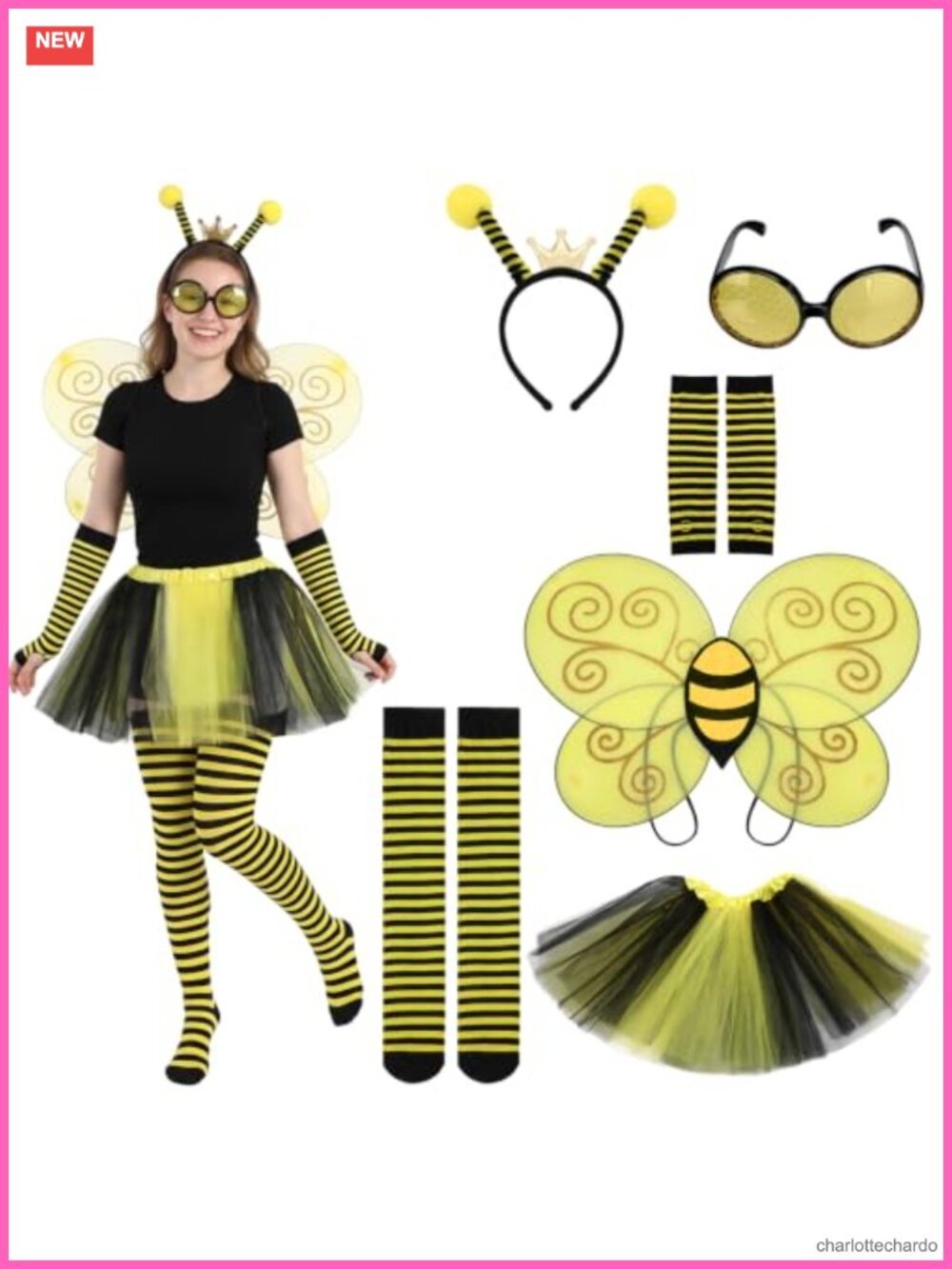 Bee Costume Accessories Set Tutu Wings Headband Socks Halloween